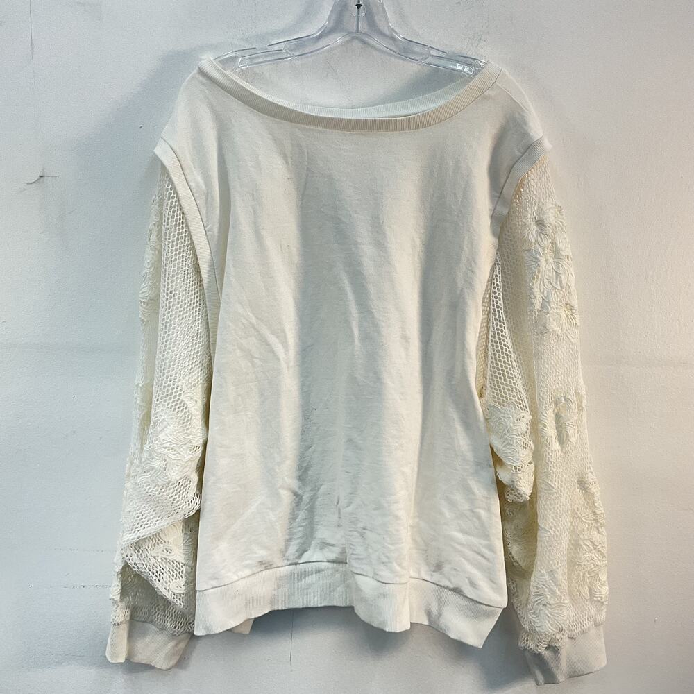 Anthropologie Ivory Cotton Floral Eyelet Sweatshirt Top Womens 3XL Plus Size NWT - Picture 2 of 4